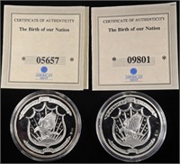 (2) .999 SILVER BIRTH OF OUR NATION COMMEM ROUNDS