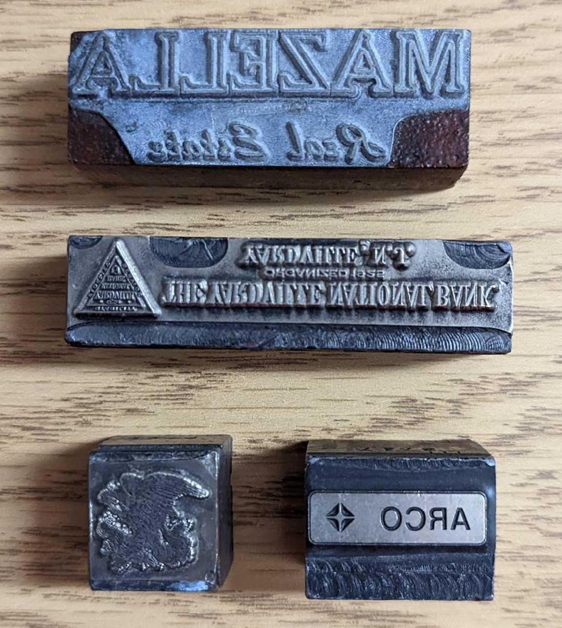 4 Vintage Company Names Printing Blocks Stamps