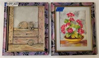 "Mice with Play" & "Geraniums" by G. Stewart