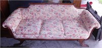 Antique carved walnut sofa couch, new upholstery,