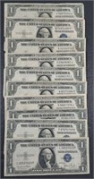Lot of 10  1935  $1 Silver Certificates