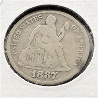 1887 S SEATED DIME  VG