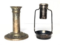 Sterling Candlestick Holder & Oil Lamp Piece