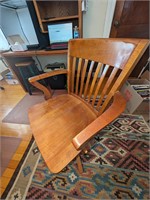 Banker Style Wooden Swivel Chair on Casters