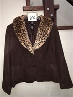 Micro Fiber Jacket with Faux Leopard Collar