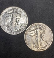 Walking Liberty 1942 & 1940 Silver Half Dollars