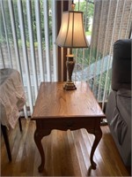 Oak Side Table With Lamp 27”x21” with drawer