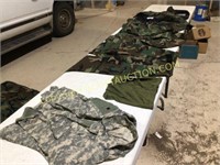 Lot GI issue camo fatigues, size small chemicals