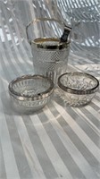 Set of Cut Crystal Ice Bucket and 2 Candy Dishes