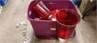 Tote Of Assorted Glass Pedestal Candle Holders And