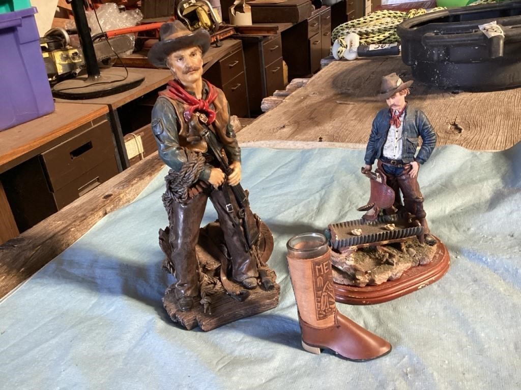 2 Cowboy Figures, shot glass boot