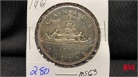 1961 Canadian silver dollar