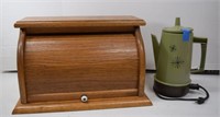 Vintage Wooden Breadbox and Percolator