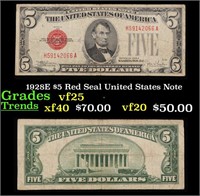 1928E $5 Red Seal United States Note vf+