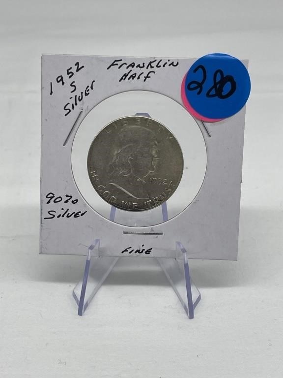1952-S Silver 90% Franklin Half Dollar Fine