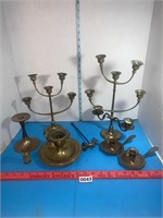 Brass candlestick holders. Candle snuffer