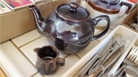 Brown Stoneware Teapot W/ Creamer
