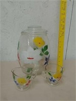 Vintage hand painted glass cookie jar with