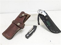 3 Knives w/ Holsters & Leather Gun Holster