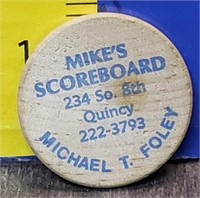Mike's Scoreboard Wooden Nickel Rain Check