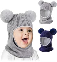 Baby Winter Hat Scarf Set Gray&Navy 4-12 Years
