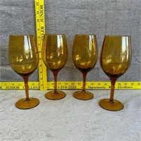 Set of 4 Vintage Amber Optic Wine Glasses