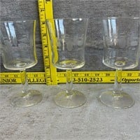 3pc Etched Wine Glasses