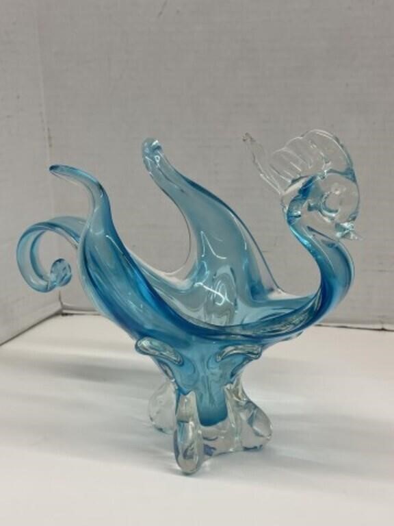 Art Glass Bird Vase - Light Blue, 8.5 "