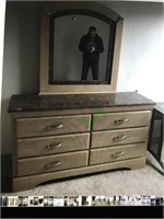 6 Drawer Stone Top Dresser & Mirror
