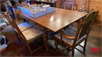 Antique Solid Oak Dining Room Table w/ End