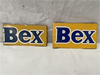 Bex powder signs approx 12 x 7 & 12 x 6 cm