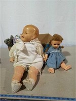 Vintage 26 and 17 in dolls with some doll clothes