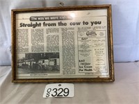 Old Newspaper Story in Frame