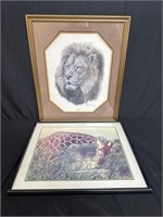 Pair of framed prints - one pencil signed &