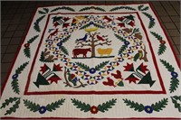 Vtg. Hand-Made Applique Woodland Creatures Quilt