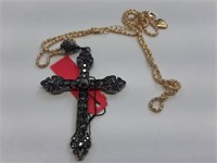 LARGE BLING CROSS RHINESTONED ON GOLD TONED CHAIN
