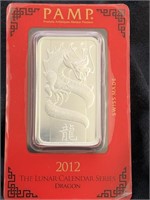 2012 1 Oz 999 fine silver bar drago, pamp Suisse