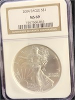 2004 999 Find silver Eagle MS 69