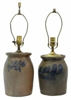 (2) STONEWARE CROCKS NOW FASHIONED AS TABLE LAMPS