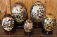 5 pc. Lot Oriental Decorative Eggs with Wood Bases