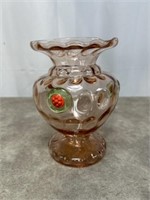 Antique Bohemian Glass Jar Pink Optic Thumbprint