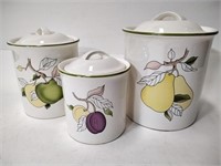 3 Ceramic Lidded Jars w/ Fruit Designs