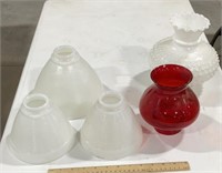 Glass lamp globes   Red one has crack in it see