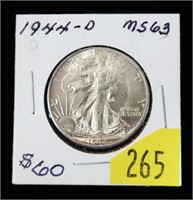 1944-D Walking Liberty half dollar, gem BU