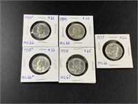 5 Silver Washington quarters all are mint state, l