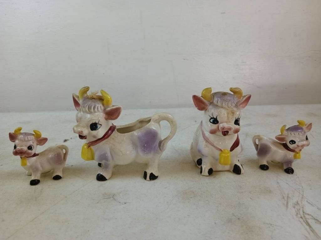 4 pc Cow cream, sugar, salt & pepper, sugar top