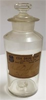 Cox Drug Store Glass Bottle, 6 1/2"T