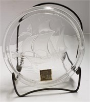 Cristal Lalique Ship Ashtray w/ stand