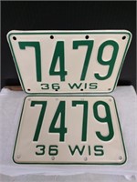 Wisconsin 1936 Metal License Plate Pair