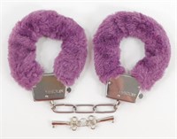 New Purple Fur Covered Metal Handcuffs with Keys